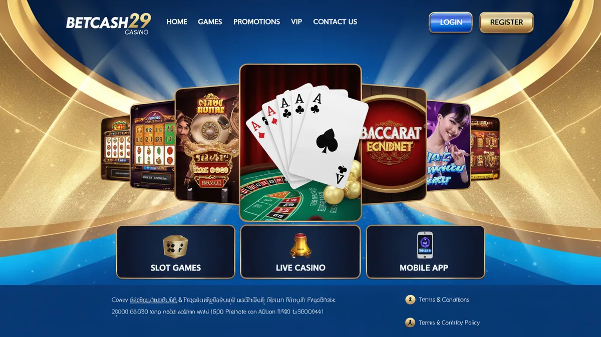 เว็บไซต์ Betcash29 หน้าหลักแสดงเกมสล็อตและบาคาร่าออนไลน์